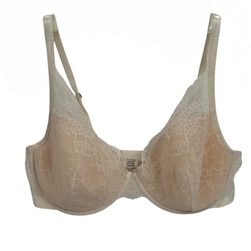 SOMA Lightest Lift Lace Plunge Underwire Bra Cream  Size 40DD Women’s Back Close
